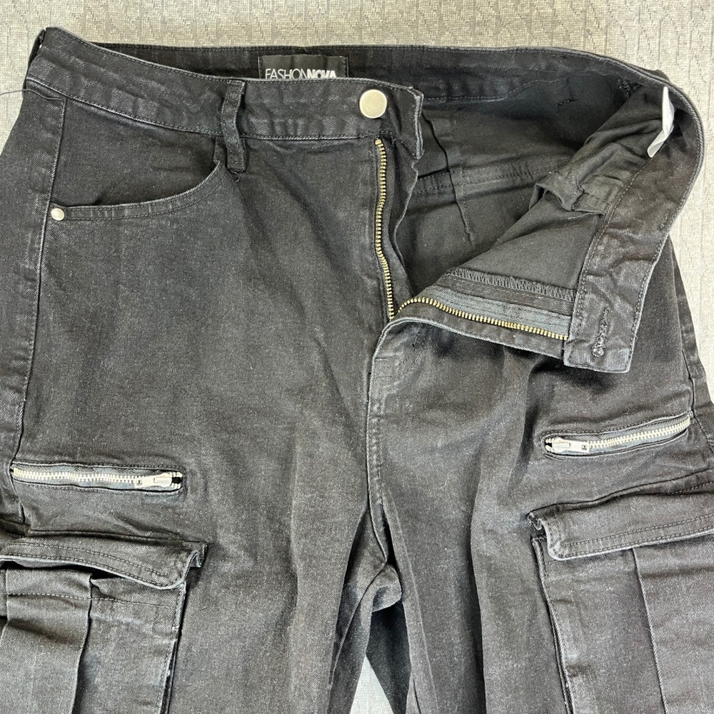 Black baggy wide leg cargo utility‎ jeans Women 15/30X33 high rise hip-hop - Picture 11 of 11